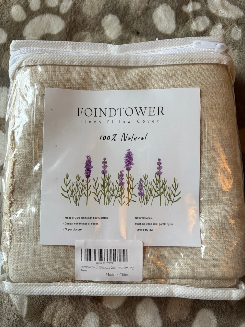 Foindtower Natural Linen Pillow Covers Set of 2, 22” x 22”, Beige, New